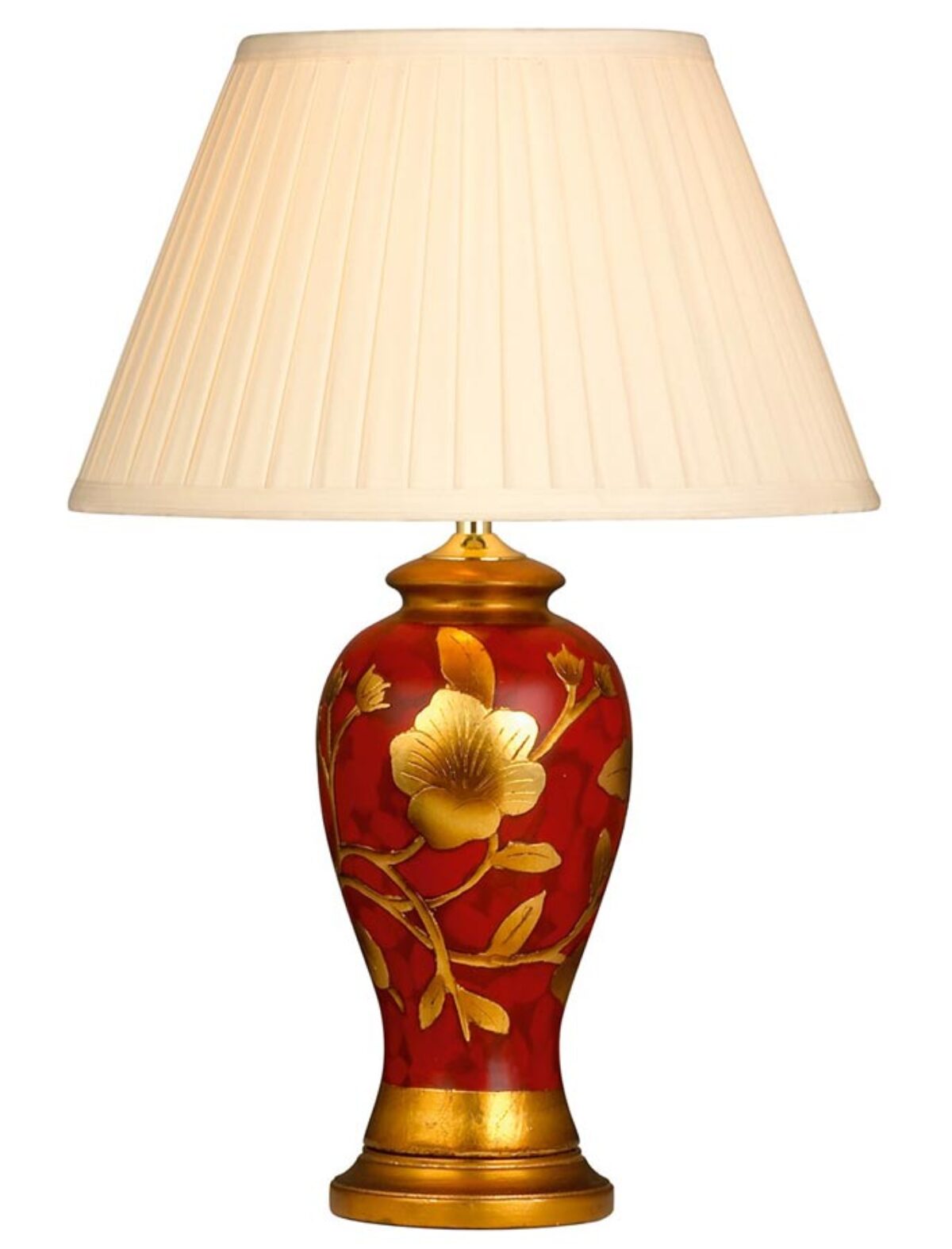 Gold Ceramic Table Lamp Cream Pleat Shade, Small Red Table Lamp