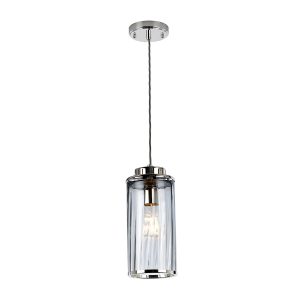 Elstead Reno ribbed smoked glass 1 light ceiling pendant in polished nickel main image