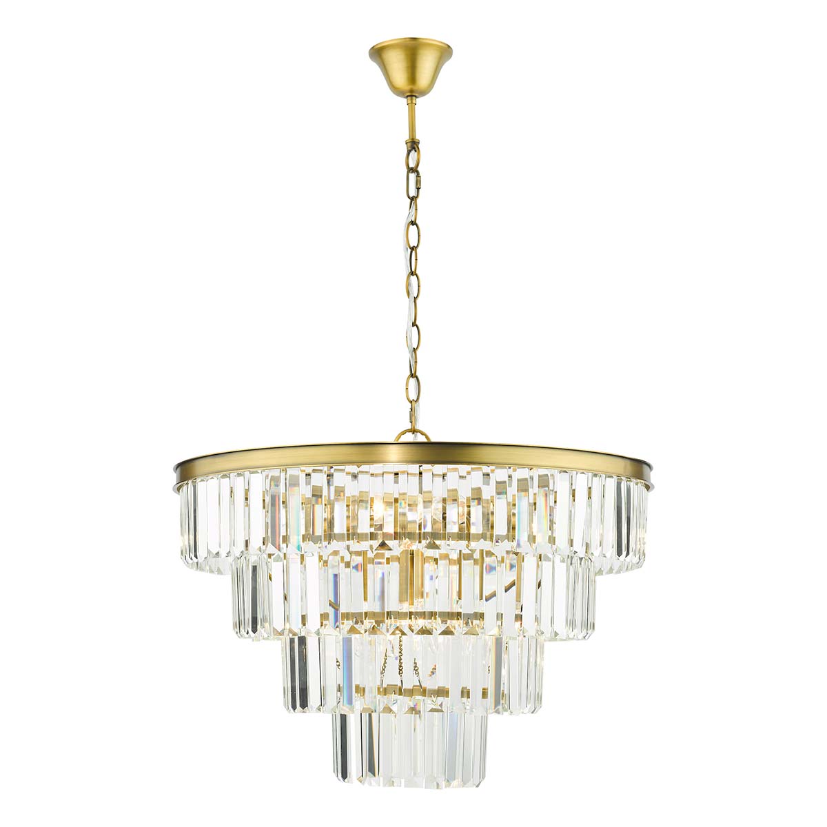 Dar Rhapsody 6 Light Tiered Crystal Chandelier Natural Brass