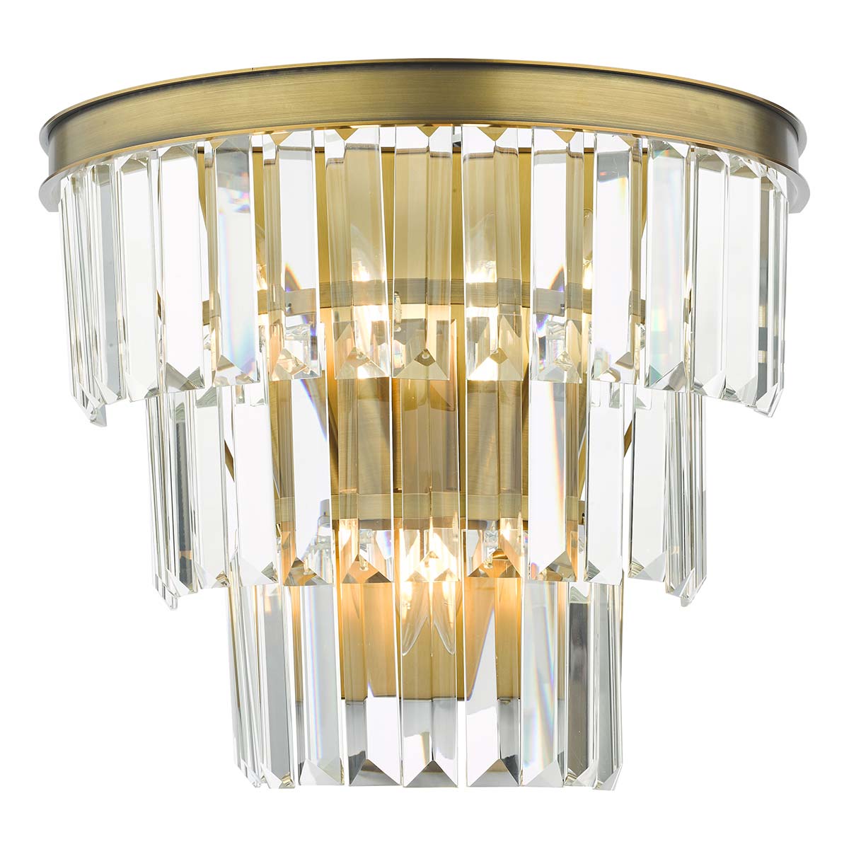 Dar Rhapsody 3 Lamp Tiered Crystal Wall Light Natural Brass