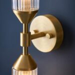 Modern Ribbed & Frosted Glass 2 Light Twin Wall Light Brushed Brass