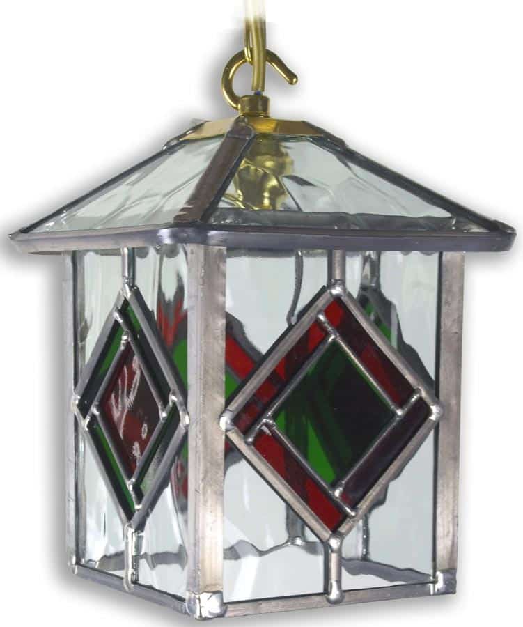 Richmond Olde Worlde Red / Green Leaded Glass Hanging Porch Lantern
