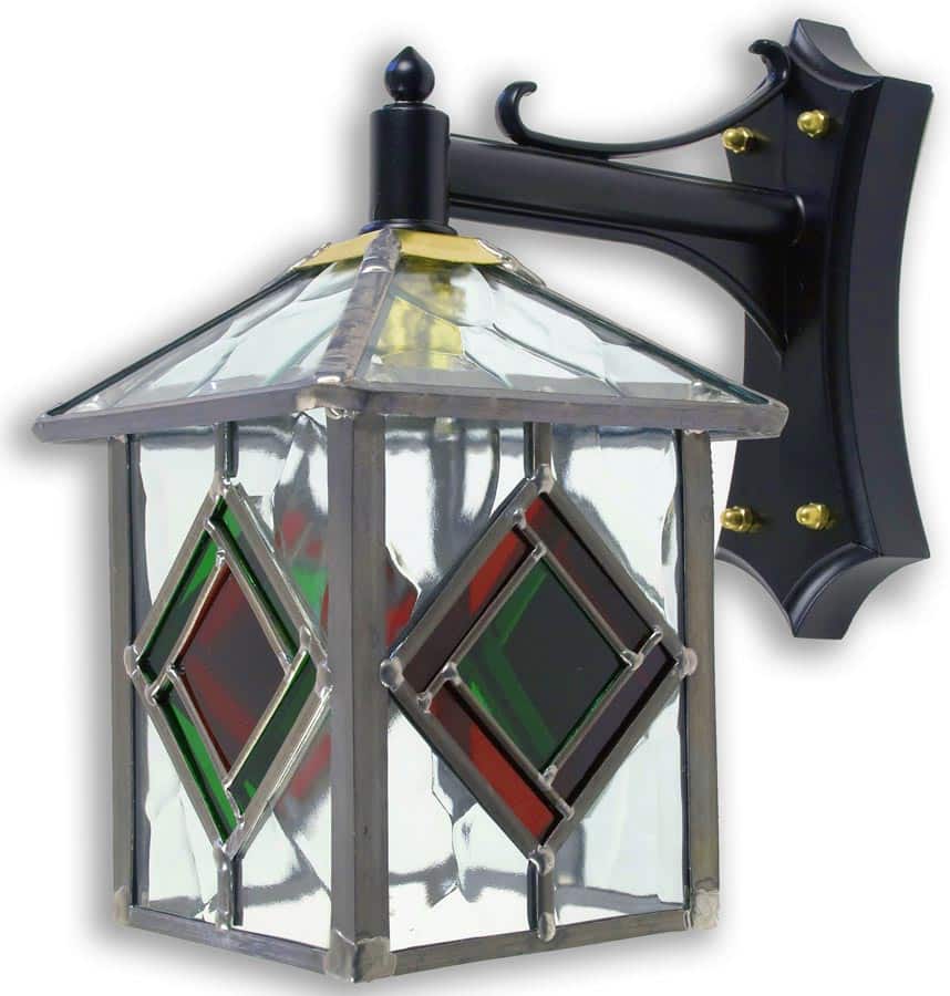 Richmond Olde Worlde Red / Green Leaded Glass Outdoor Wall Lantern