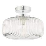 Riva Bathroom Ceiling Light Semi Flush Chrome Ribbed Glass