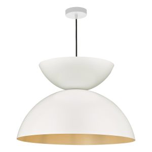 Riya retro style 1 light large ceiling pendant in matt white on white background lit