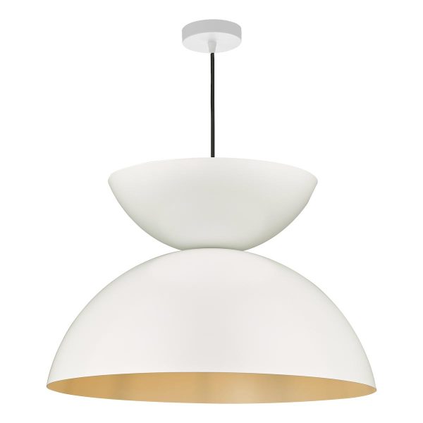Riya retro style 1 light large ceiling pendant in matt white on white background lit