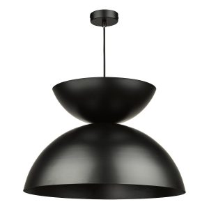 Riya retro style 1 light large ceiling pendant in matt black on white background