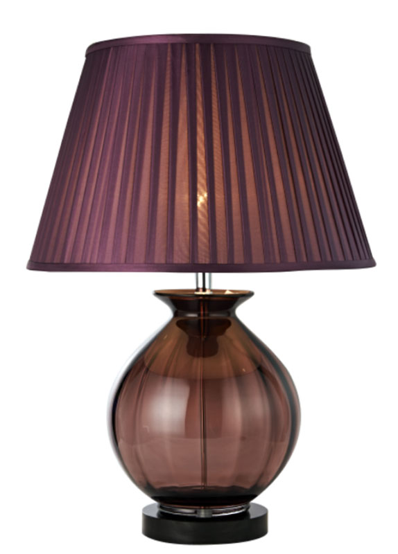 Classic Rose Glass Bowl Table Lamp With Pleated Wine Shade