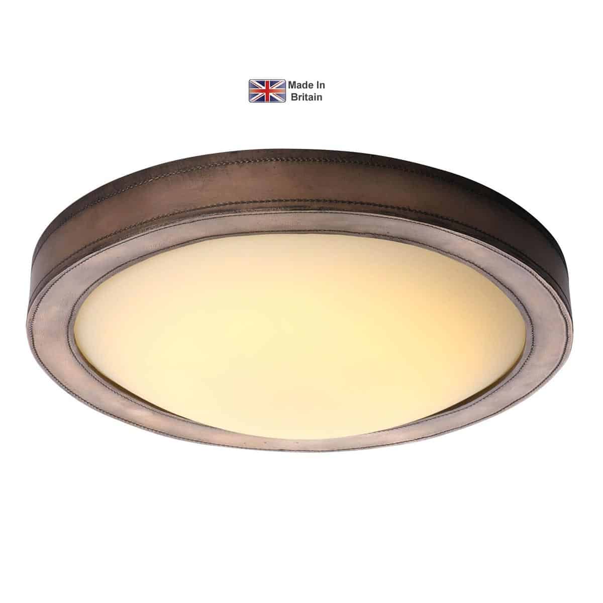 Saddler LED Flush Ceiling Light Bronze Leather Opal Glass