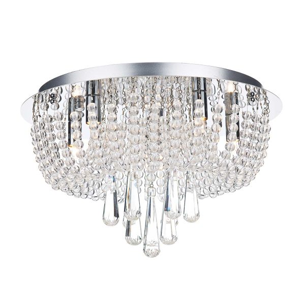 Saigon 5 lamp flush crystal ceiling light in polished chrome on white background