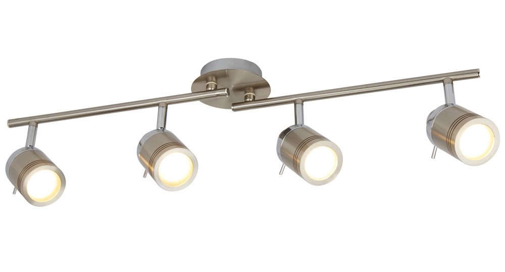 Samson 4 Light Bathroom Ceiling Spotlight Bar Satin Silver Led Bulbs