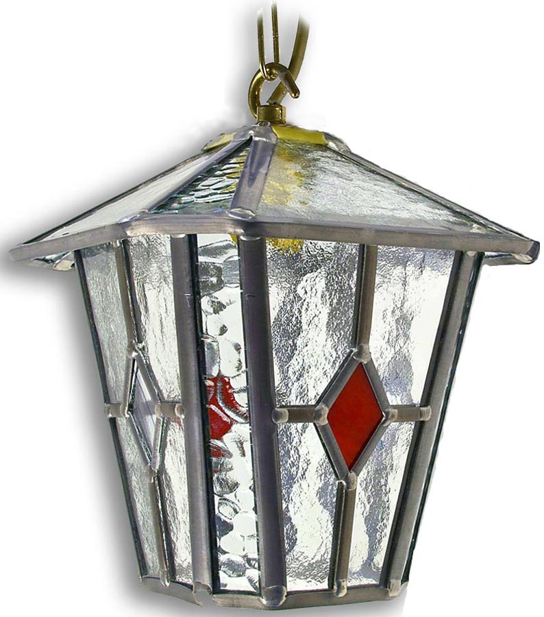 Sandringham Red Diamond Leaded Glass Hanging Outdoor Porch Lantern