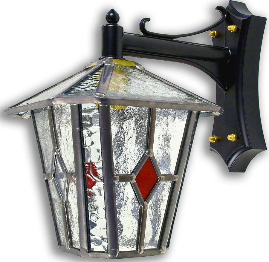 Sandringham Red Diamond Leaded Glass Outdoor Wall Lantern