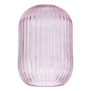 Sawyer easy fit pendant lamp shade in ribbed pink glass on white background
