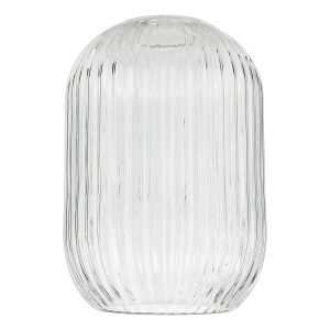 Sawyer easy fit pendant lamp shade in ribbed clear glass on white background