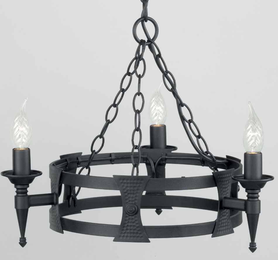 Elstead Saxon Matt Black Wrought Iron 3 Light Cartwheel Chandelier