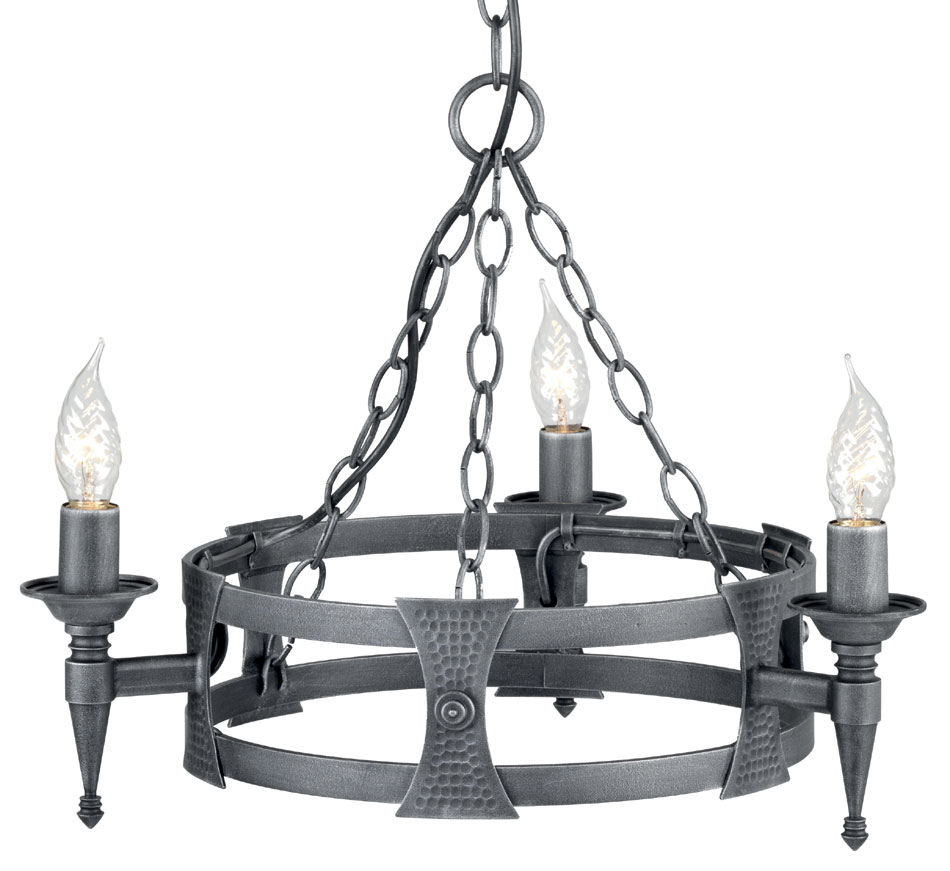 Elstead Saxon Black & Silver Wrought Iron 3 Light Cartwheel Chandelier