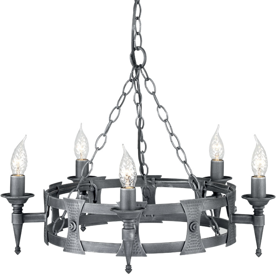 Elstead Saxon Black & Silver Wrought Iron 5 Light Cartwheel Chandelier