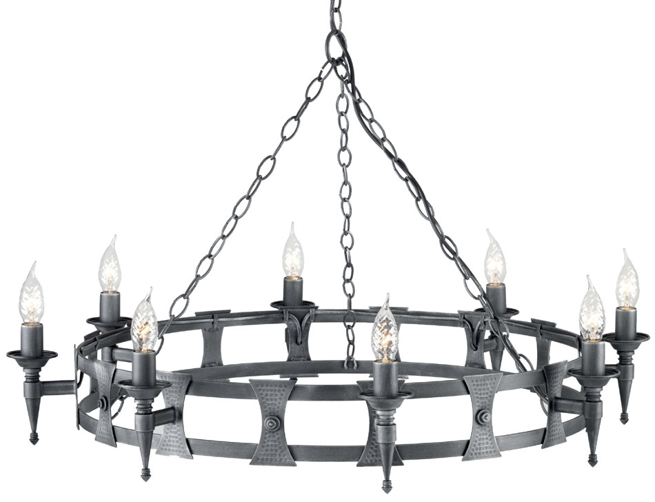 Elstead Saxon Black & Silver Wrought Iron 8 Light Cartwheel Chandelier