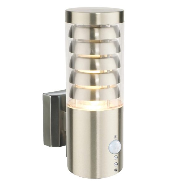 Tango modern outdoor PIR wall light with override in stainless steel main image