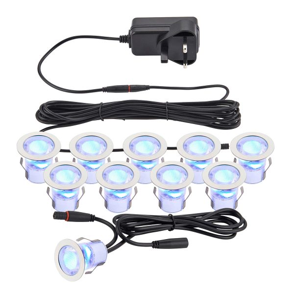 Kios 2 blue LED 10 light 30mm round IP44 deck lighting kit main image