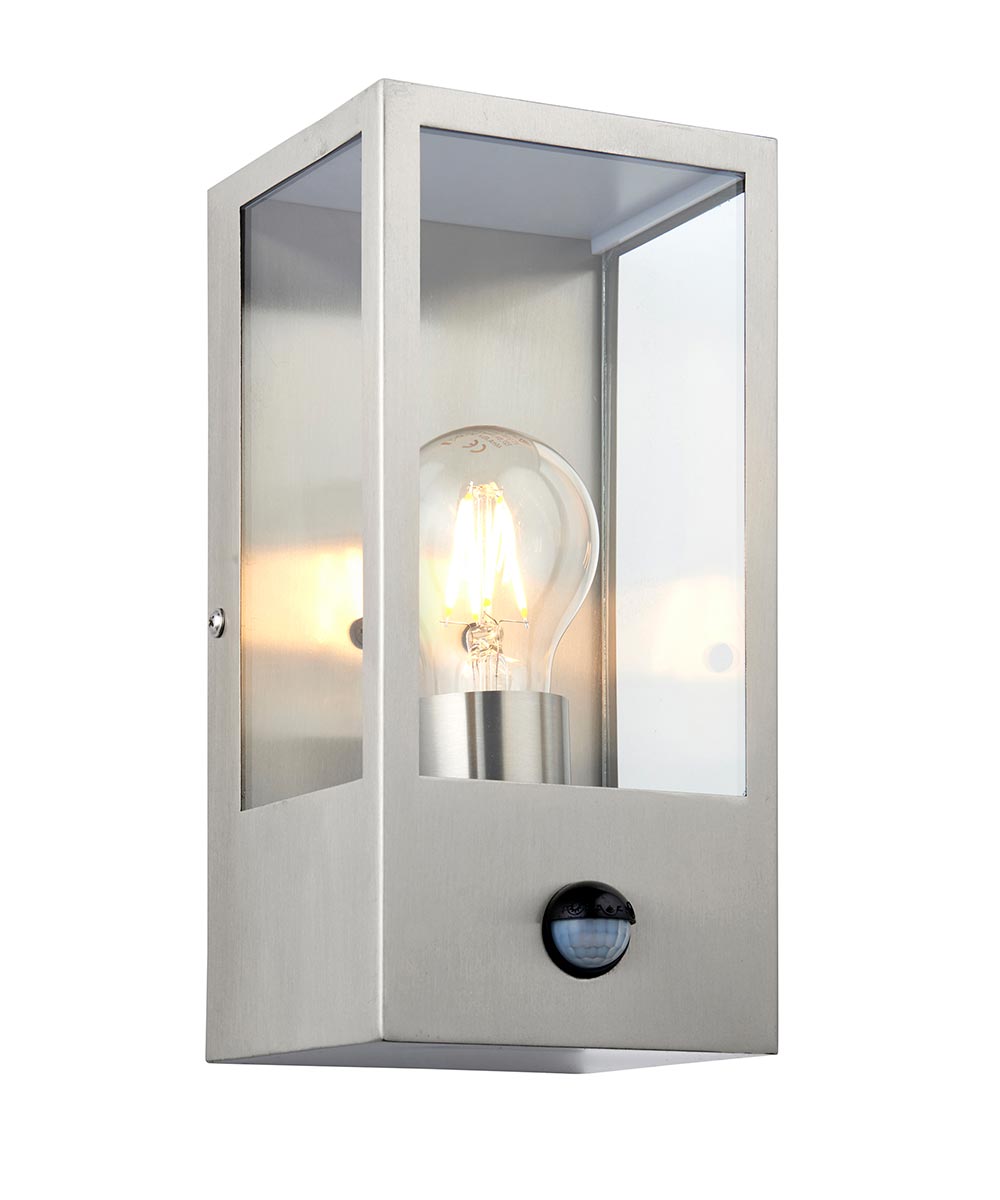 Breton Modern 1 Light Stainless Steel Outdoor Wall PIR Box Lantern IP44