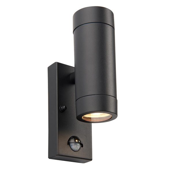 Odyssey black aluminium outdoor PIR wall up and down light main image