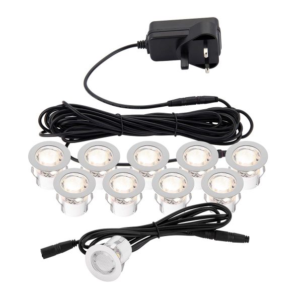 Kios 2 warm white LED 10 light 30mm round IP44 deck lighting kit main image