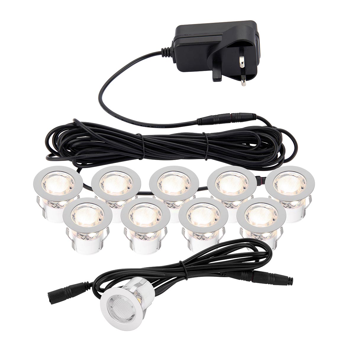 Kios 2 Warm White LED 10 Light 30mm Round IP44 Deck Lighting Kit