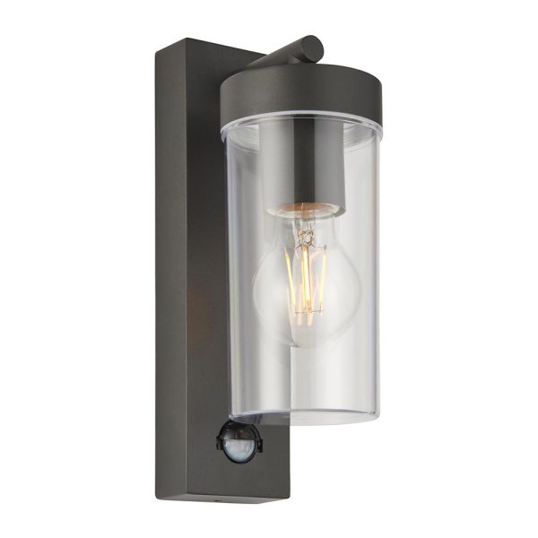 Hayden stainless steel 1 light PIR outdoor wall lantern with manual override in anthracite main image on white background