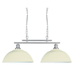 Fusion satin silver 2 light bar pendant with cream shades