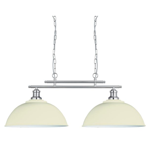 Fusion satin silver 2 light bar pendant with cream shades