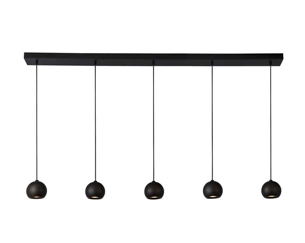 Eindhoven Large 5 Light Bar Pendant Ceiling Light Matt Black Globes