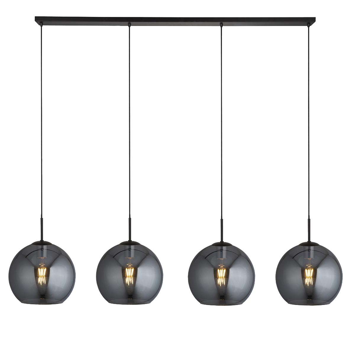 Modern 4 Light 30cm Smoked Glass Globes Ceiling Pendant Bar Black