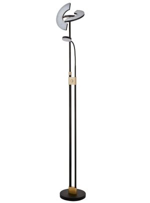 Contemporary LED mother & child floor lamp matt black satin brass full height