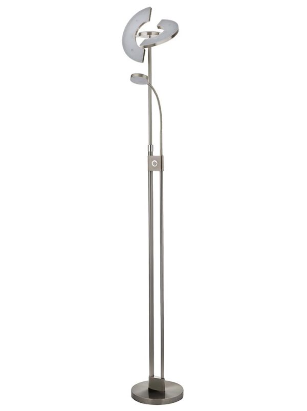 Contemporary LED mother & child floor lamp satin nickel & chrome full height