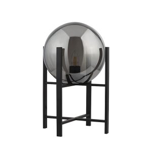 Searchlight 1029-1SM Amsterdam modern 1 light matt black table lamp smoked glass globe