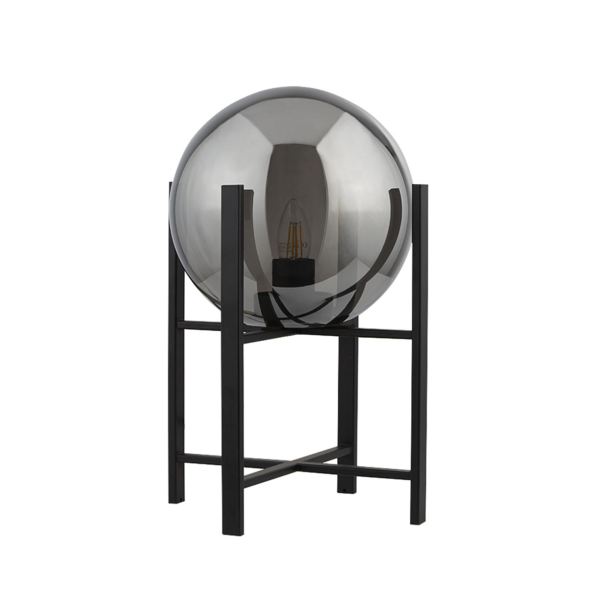 Modern 1 Light Matt Black Metal Stand Table Lamp Smoked Glass Globe