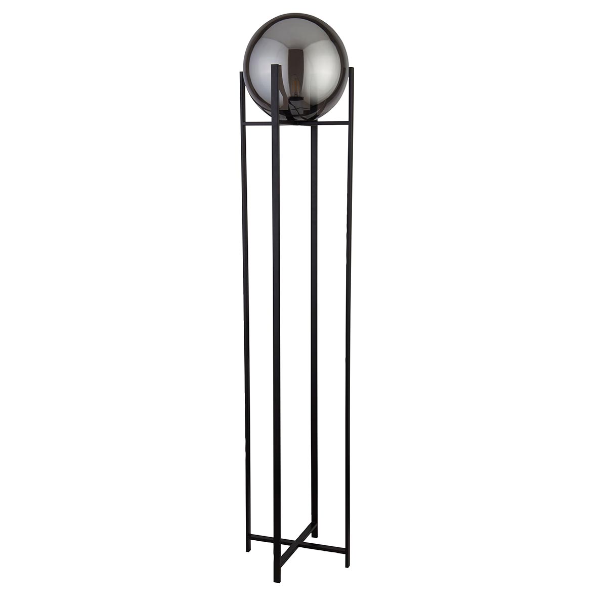 Modern 1 Light Matt Black Metal Stand Floor Lamp Smoked Glass Globe