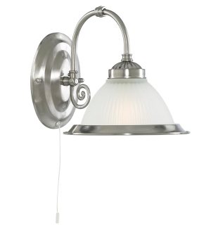 American Diner 1 lamp switched wall light satin silver & acid ribbed glass
