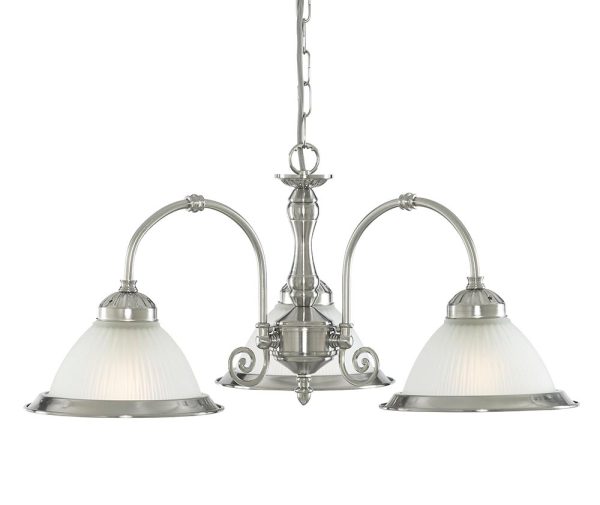 American Diner 3 light ceiling pendant satin silver & acid ribbed glass