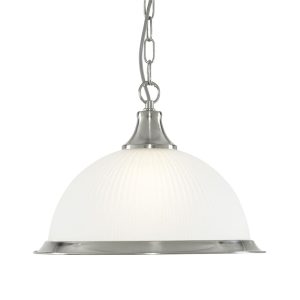 American Diner 1 light ceiling pendant satin silver & acid ribbed glass