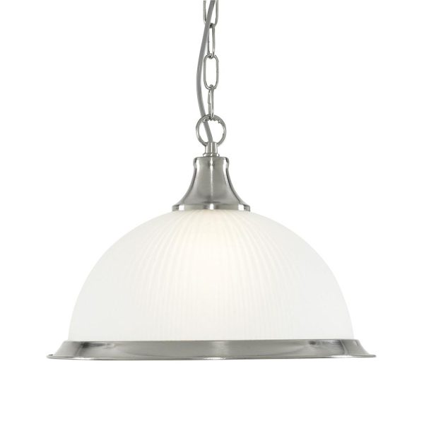 American Diner 1 light ceiling pendant satin silver & acid ribbed glass