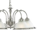 American Diner 5 Light Ceiling Pendant Satin Silver Ribbed Etched Glass
