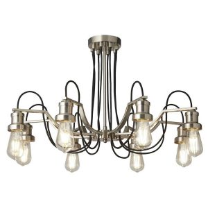 Olivia 8 light chandelier pendant in satin silver on white background lit