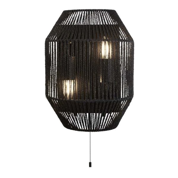 Searchlight 11201-2BK black wicker switched twin wall light in matt black