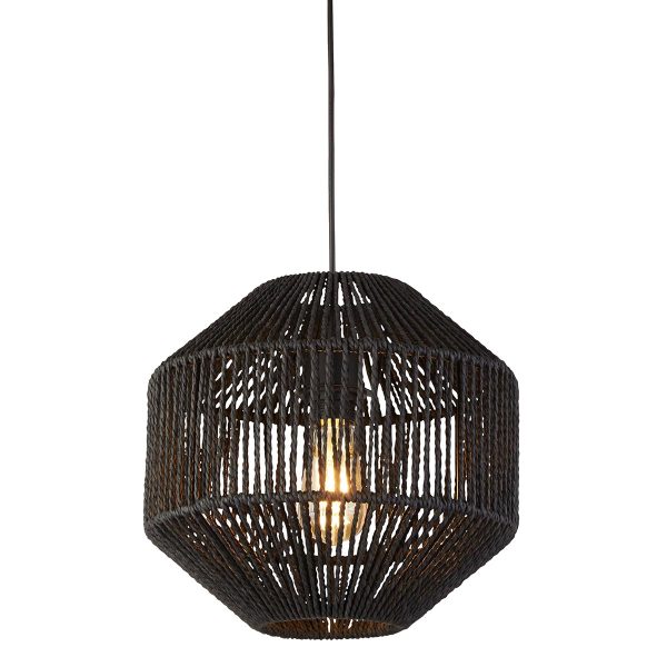 11203-1BK black wicker single pendant ceiling light matt black closeup
