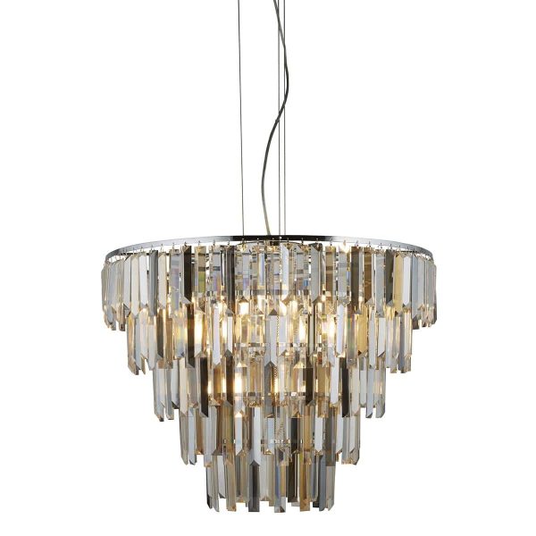 Clarissa Polished Chrome 9 Light Ceiling Pendant Faceted Glass Prisms
