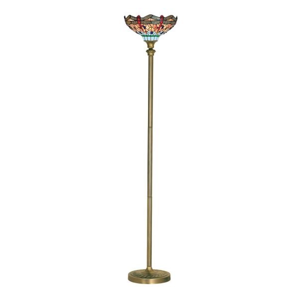 Dragonfly Handmade 1 Light Tiffany Floor Lamp Uplighter Antique Brass