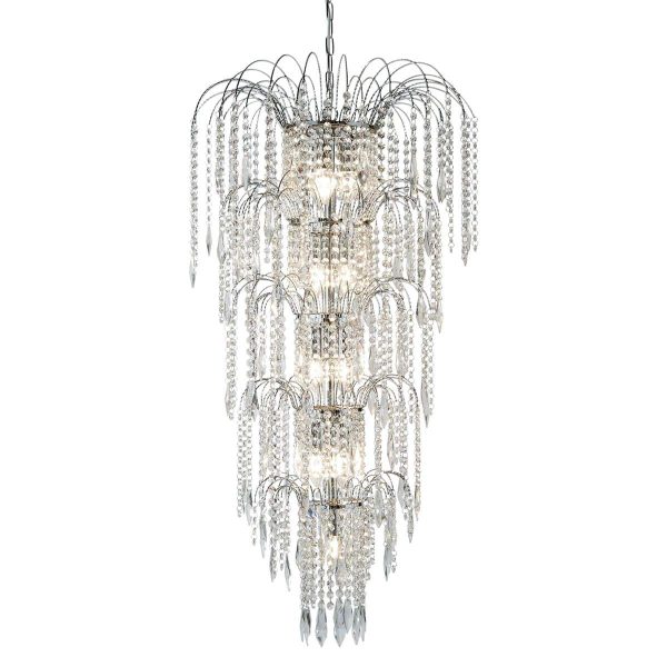 Waterfall large 13 light tiered crystal chandelier in polished chrome main image